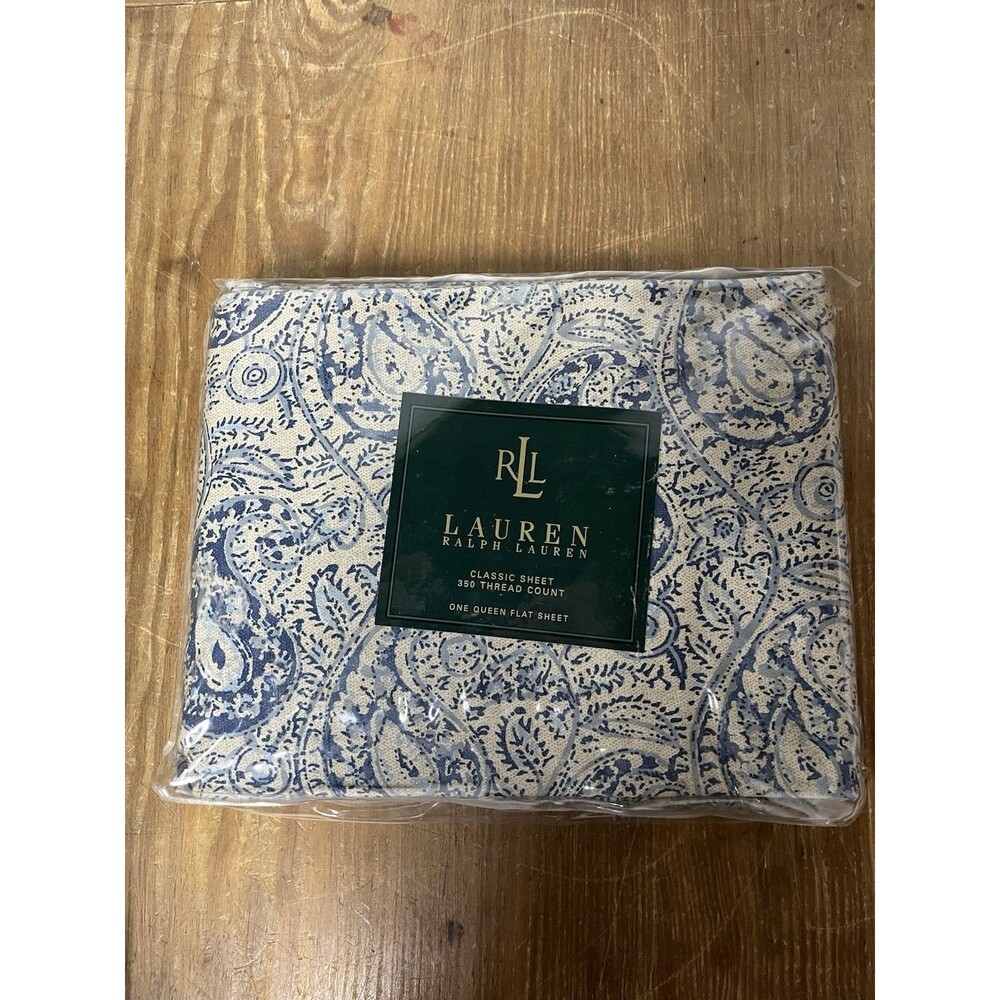 NEW RARE Ralph Lauren *QUEEN FLAT SHEET Blue PAISLEY The LANDING DONOVAN Supima